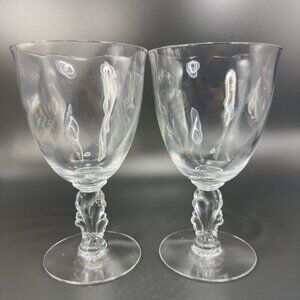Vintage Heisey Waverly Clear Crystal Goblets Cups Set 2 Optic Elegant Stem Cups
